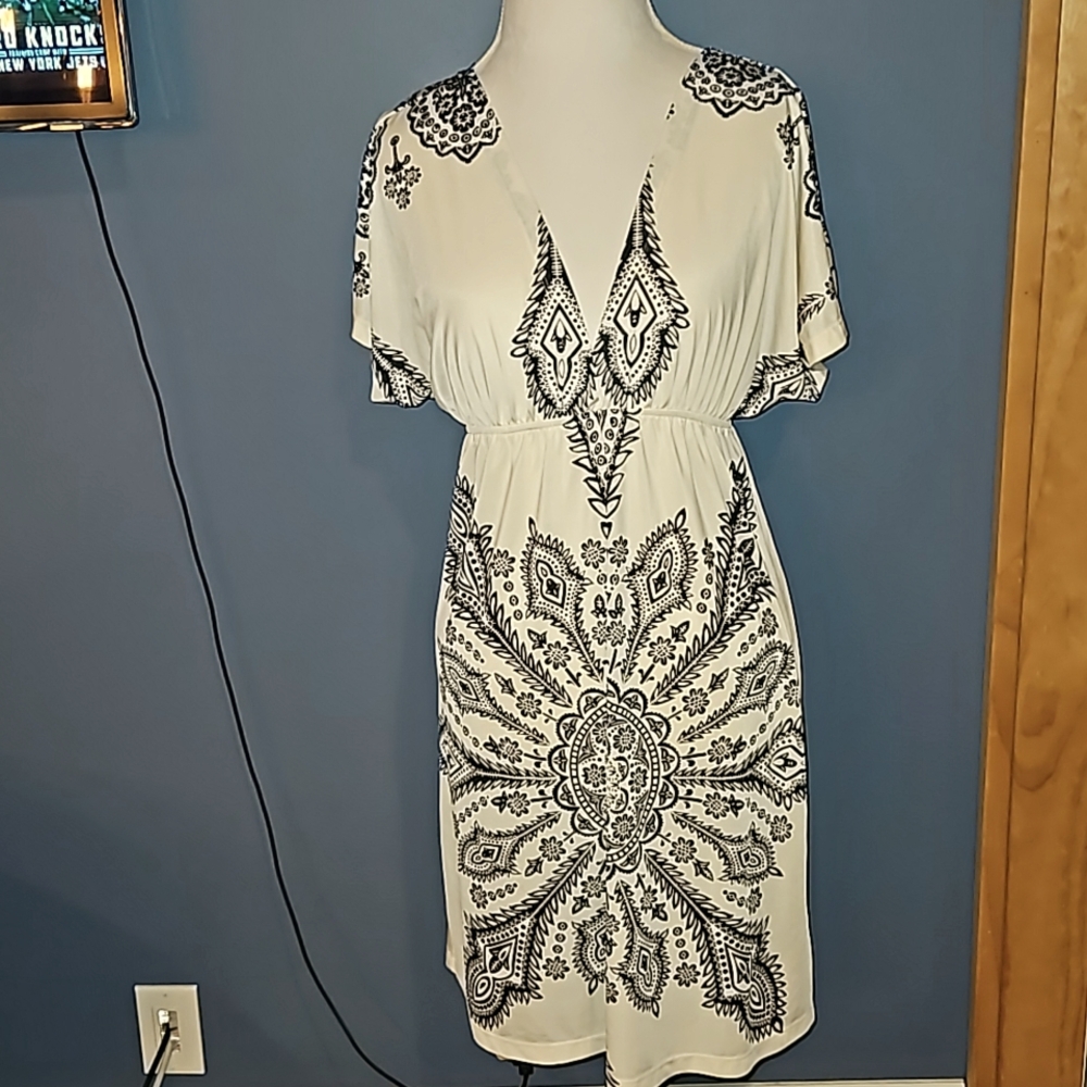 Deep V Creme/Black Tunic/Beach Coverup
